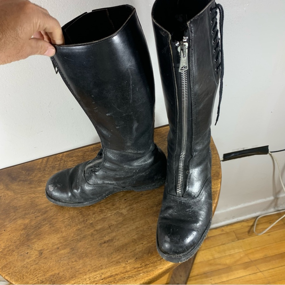 Vintage 70s hand made motorcycle , police  Steel toe leather boots - Picture 4 of 14